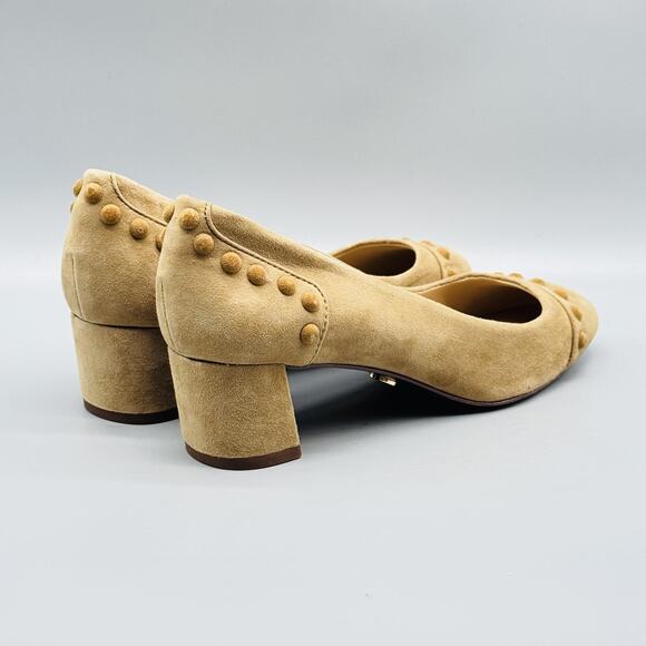 Tory Burch Shoes Womens 5.5 Beige Suede Pumps Colt Studded Round Toe Block Heels - Picture 7 of 11